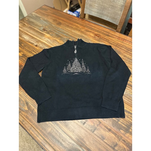 Christine Alexander Christmas Tree Rhinestone Quarter Zip Sweater Large - Picture 2 of 10